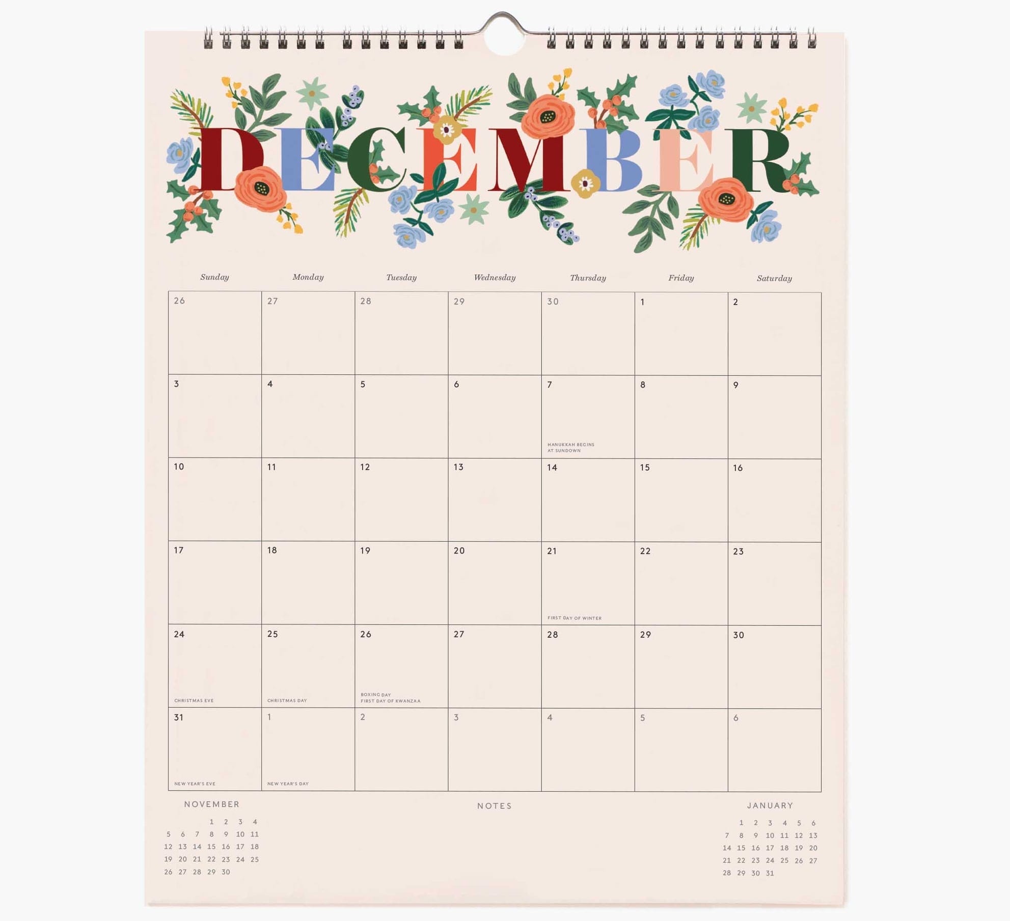 A photo of a calendar with December and flowers at the top
