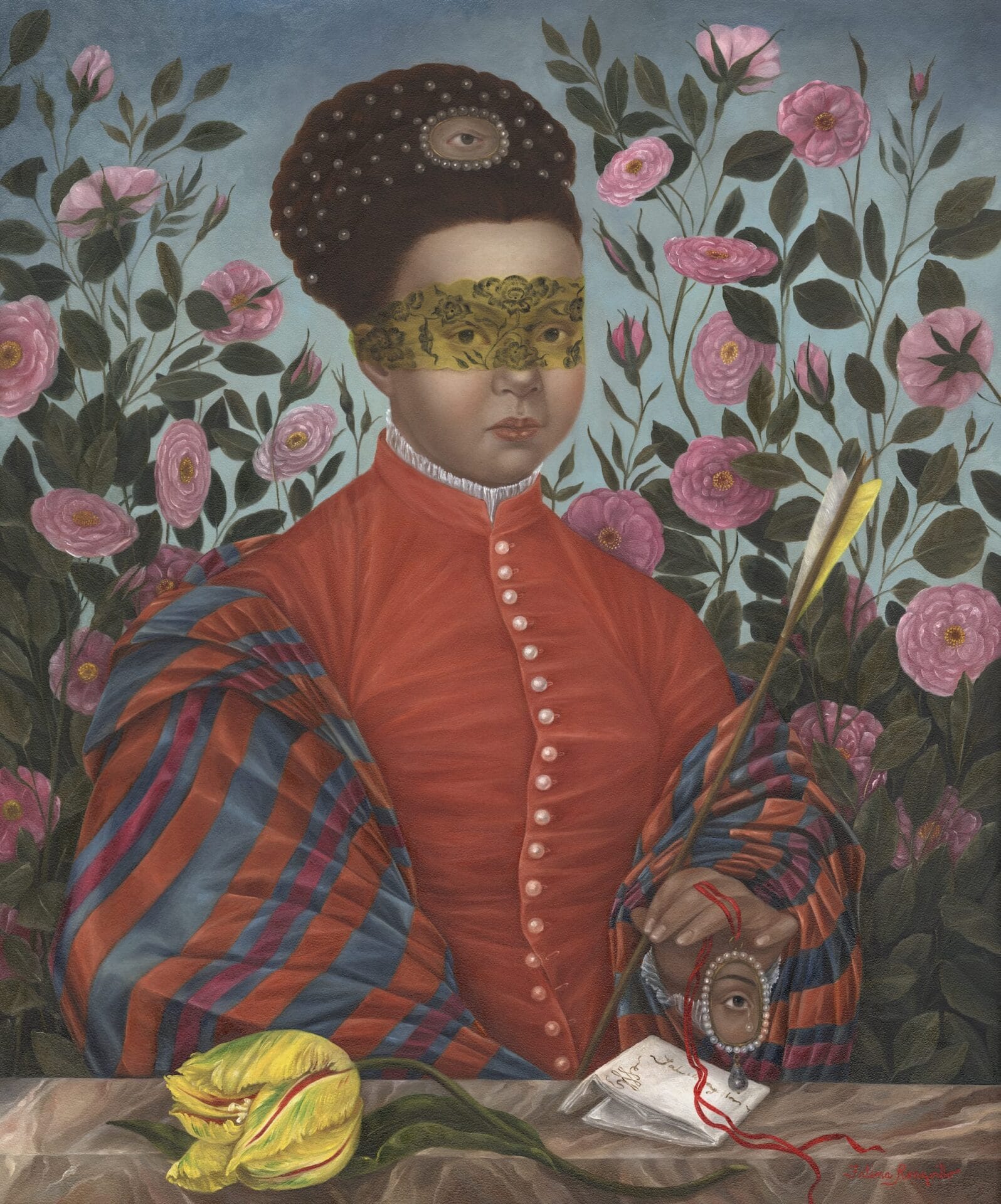A portrait of a lavish woman among the flowers
