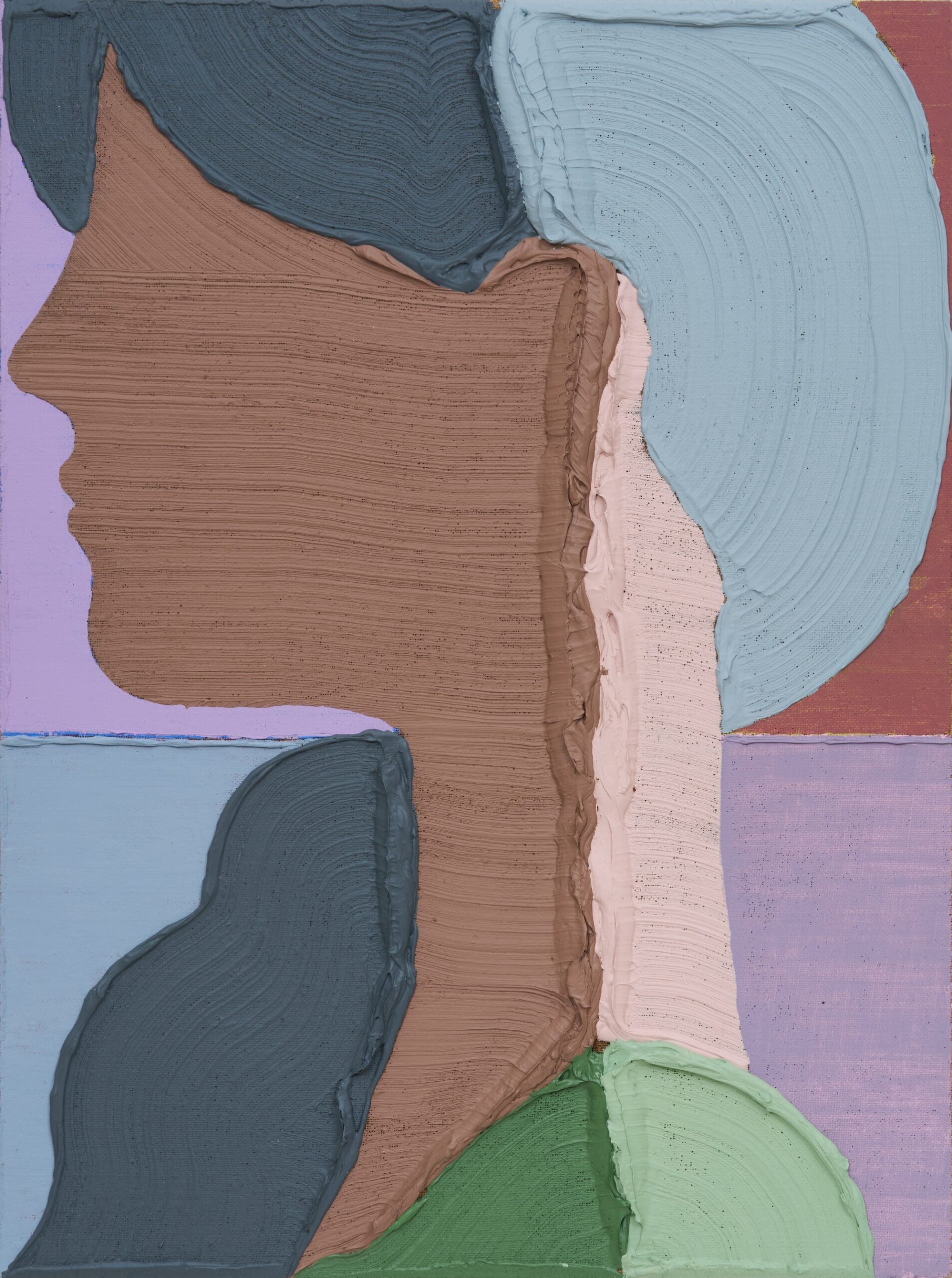 An acrylic painting of a minimal figure in profile, using heavy impasto paint.