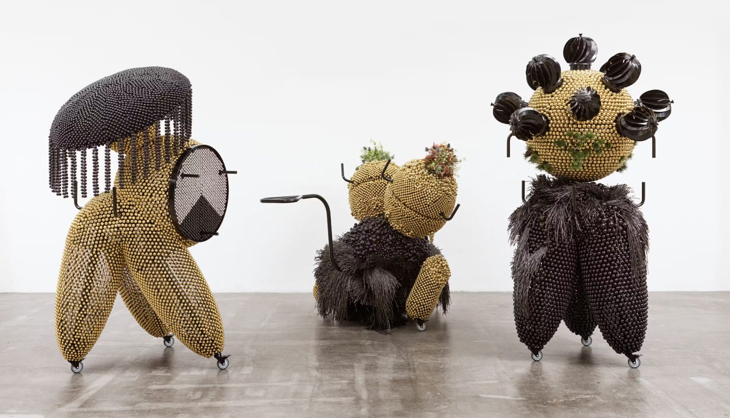 three abstract sculptures