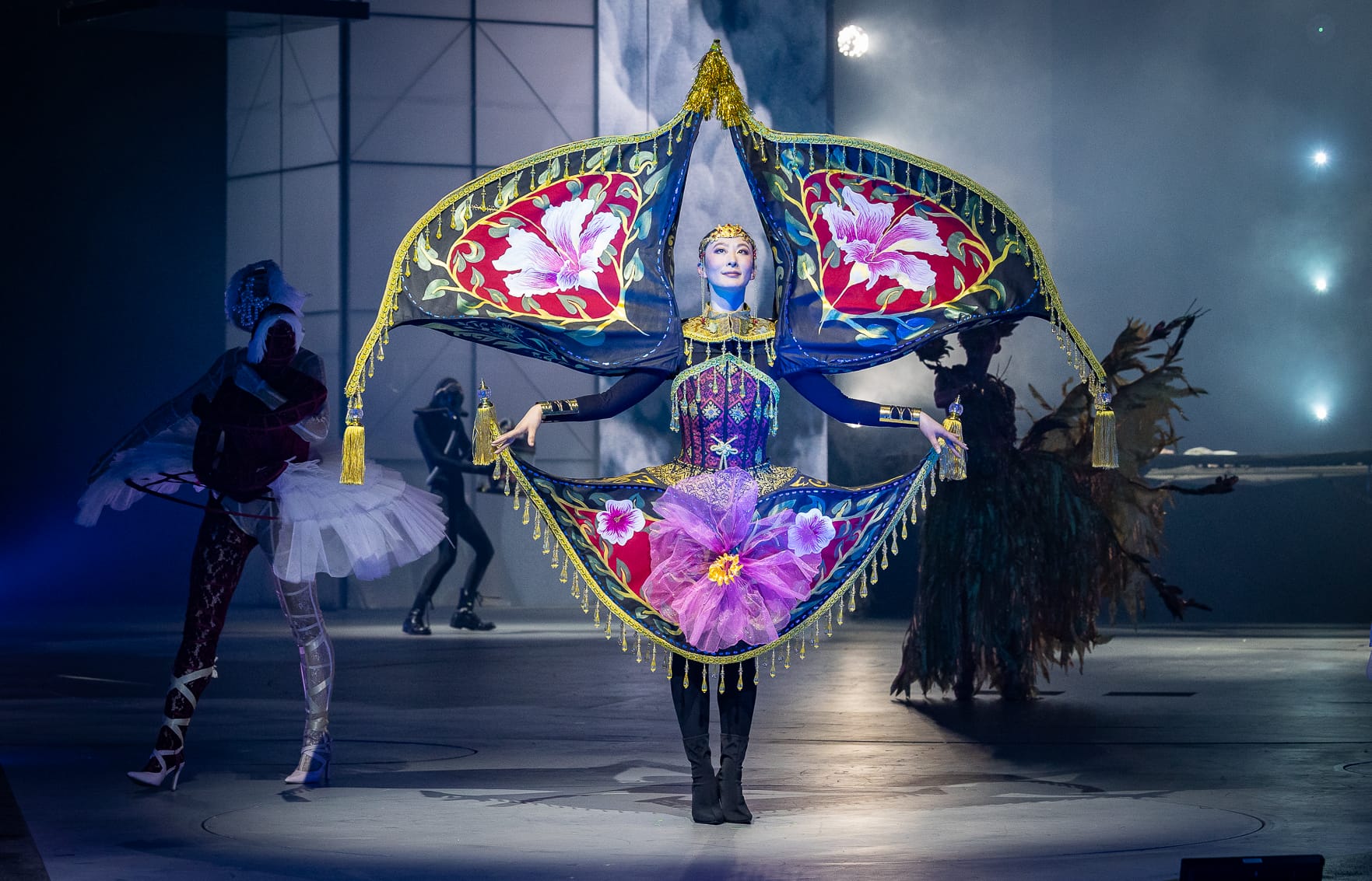 an elaborate costume worn by a performer on stage