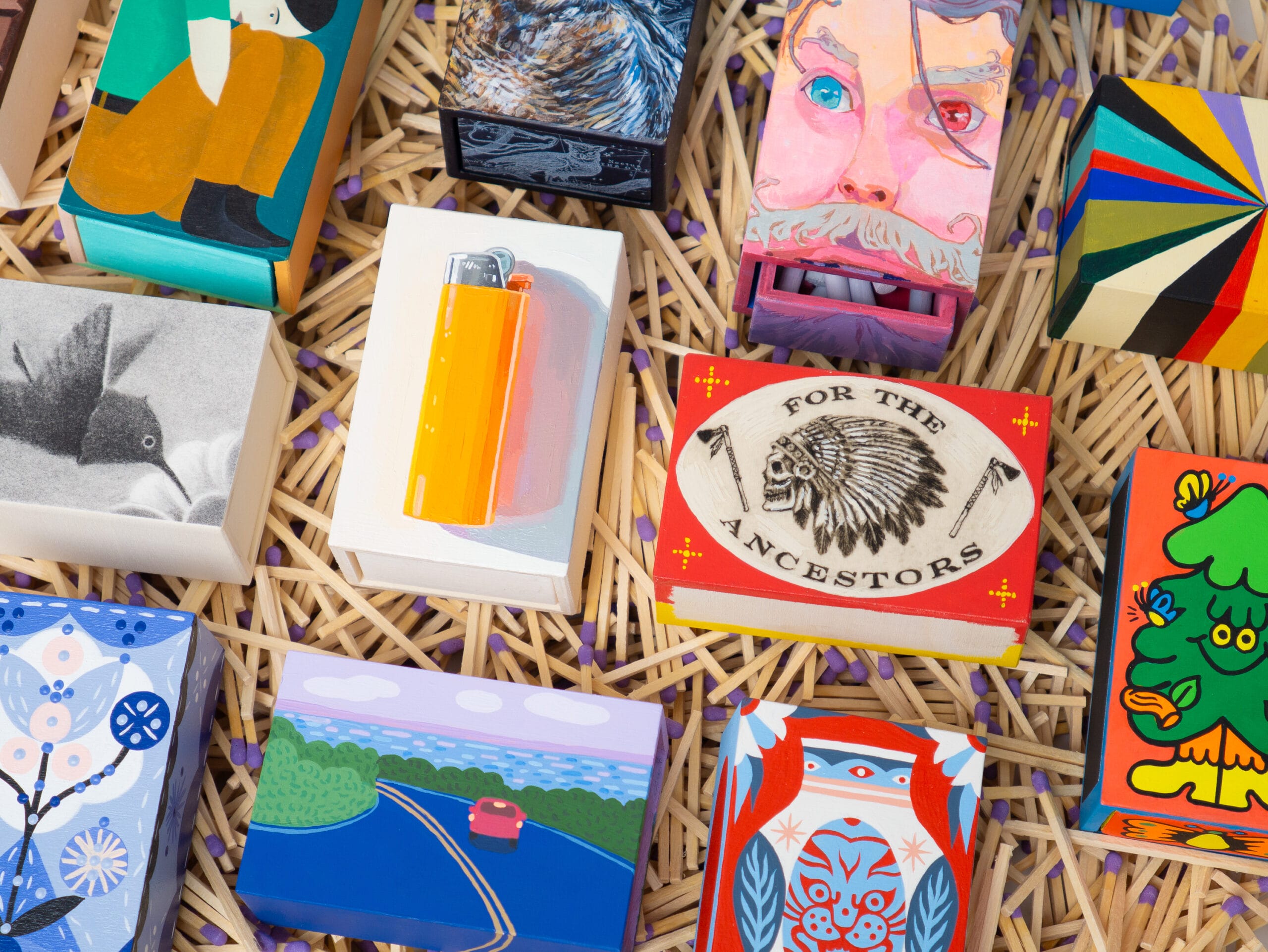 a collection of artist matchboxes