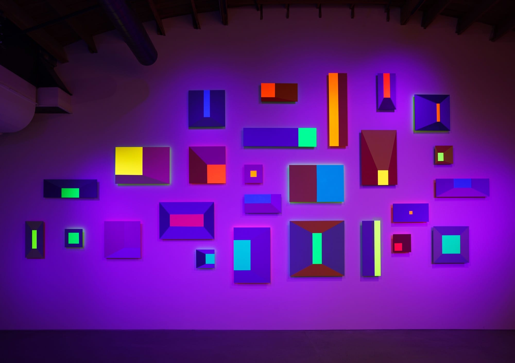 colorful rectangular shapes on a glowing purple backdrop by Luftwerk