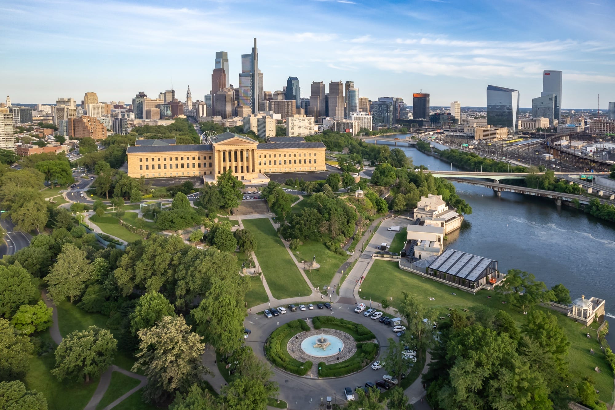 an aerial photo of the philadelphia museum of art
