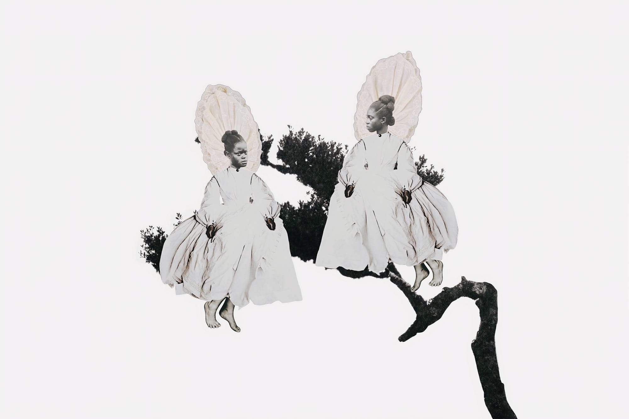 a photographic collage by Tshepiso Moropa of two figures and tree