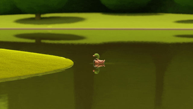 a gif of a duck walking out of water on human legs